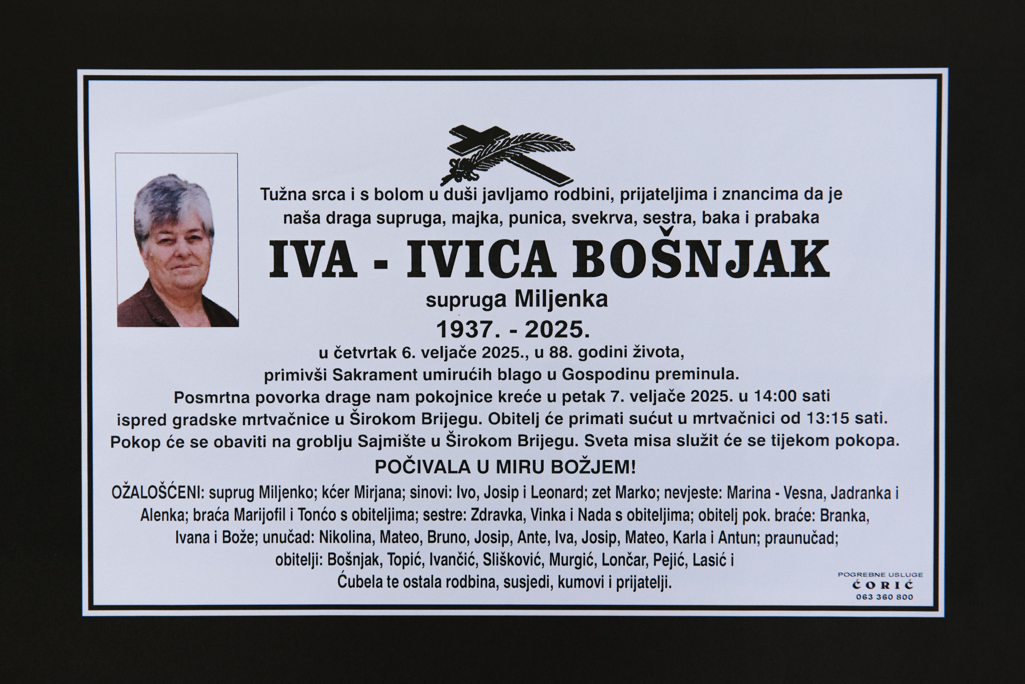 Osmrtnica za Iva 'Ivica' Bošnjak